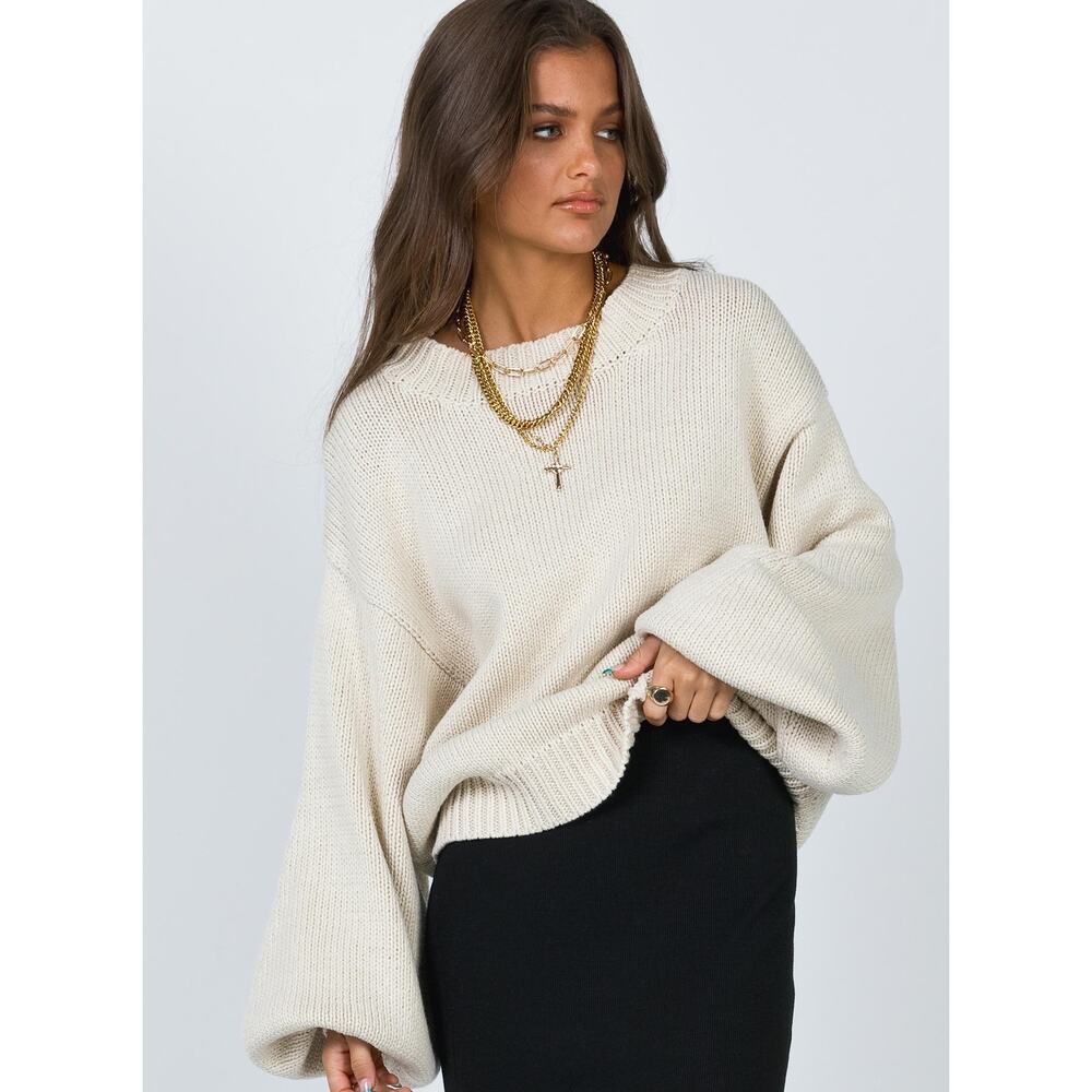 Princess Polly Harmony Balloon Sleeve Knit Sweater Beige XS/S Oversized